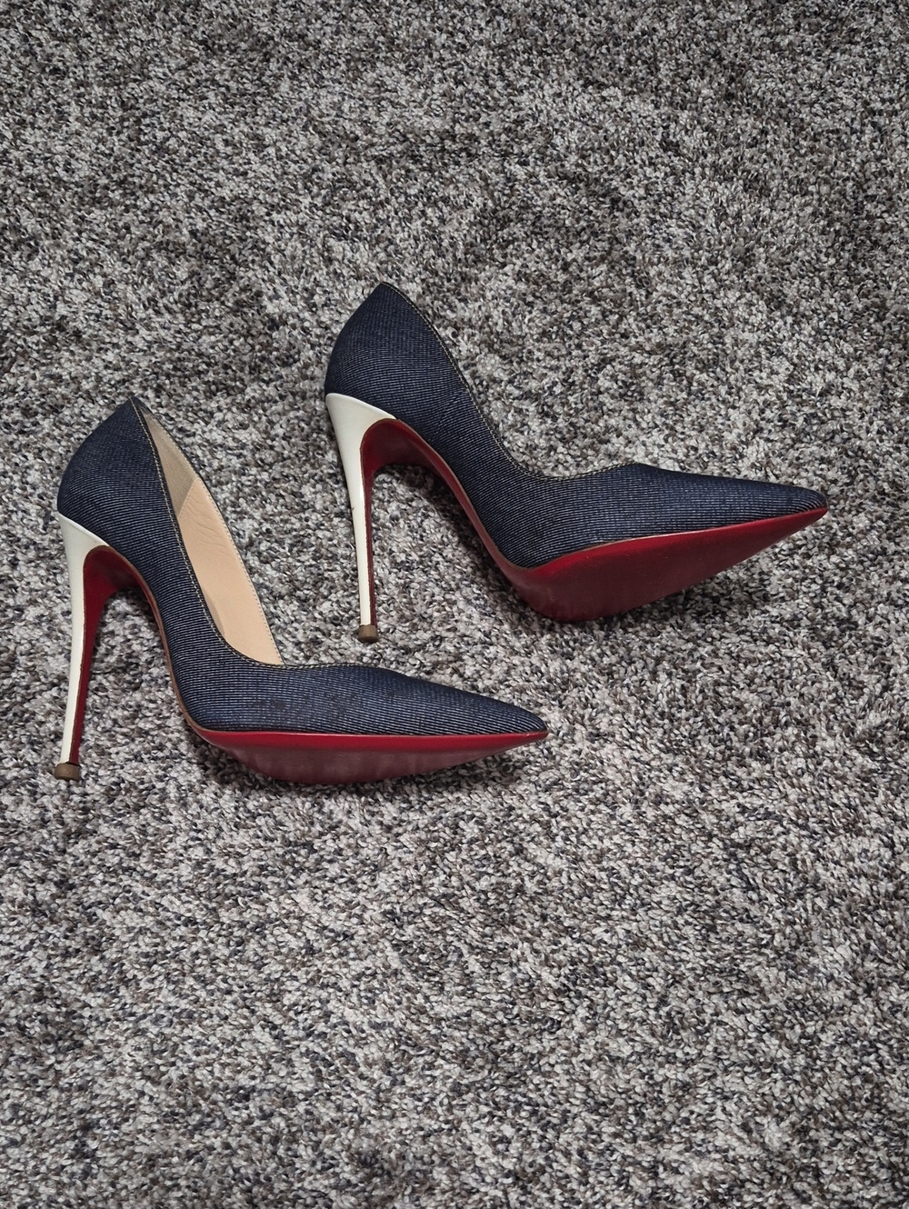 Christian Louboutin Navy Pointed-Toe Stiletto Pumps with Red Sole